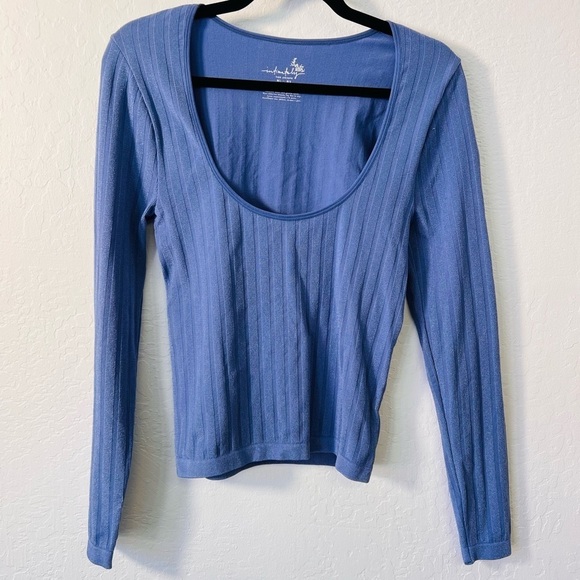 Free People Blue Purple Base Layer Long Sleeve Top M/L - Picture 1 of 4